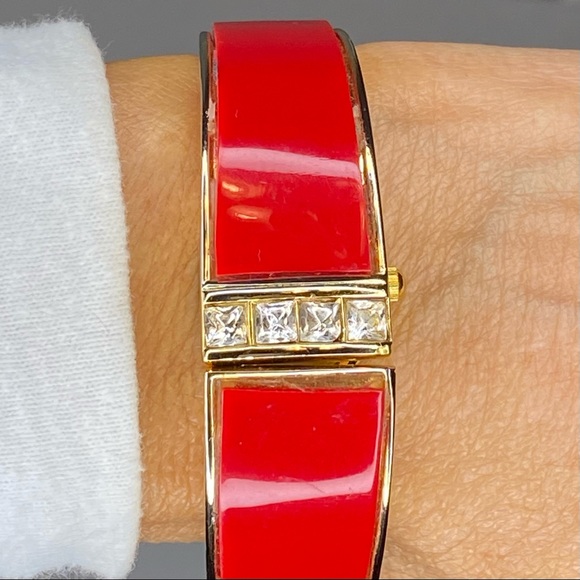 Geneva Gold and Red Hinged Cuff Bangle Bracelet Watch - Picture 7 of 10